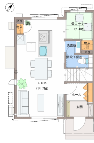 F棟2号1階間取り