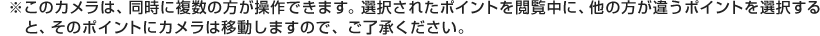 ※　このカメラは、同時に複数の方が操作できます。選択されたポイントを閲覧中に、他の方が違うポイントを選択すると、そのポイントにカメラは移動しますので、ご了承ください。