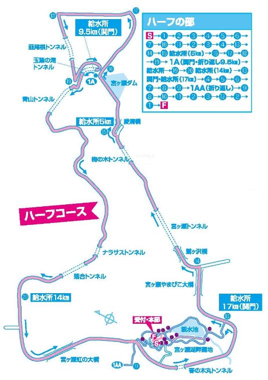 清川やまびこマラソン大会 ハーフコース（全体図）のイラスト